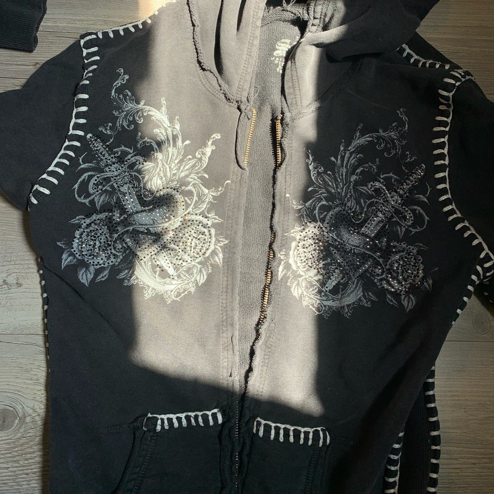 Sinful by Affliction Hoodie jacket |Grunge Y2K(Size large +Missing Zipper)